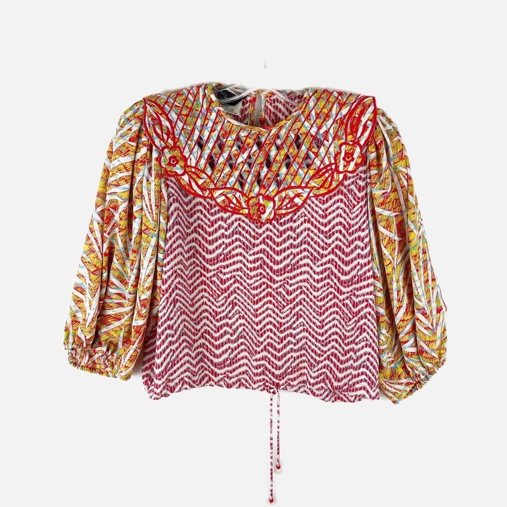 Vintage DIANE FRIS Boho Peasant Blouse‎ Peter Pan Collar Size Medium (10-12)